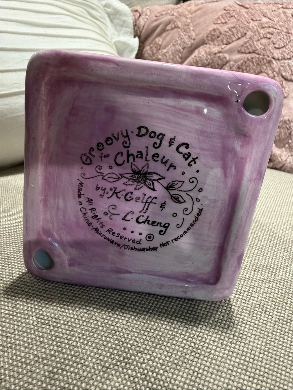 Groovy Cat & Dog by Chaleur  Hand-Painted Dog Ceramic Candle stick Holder -